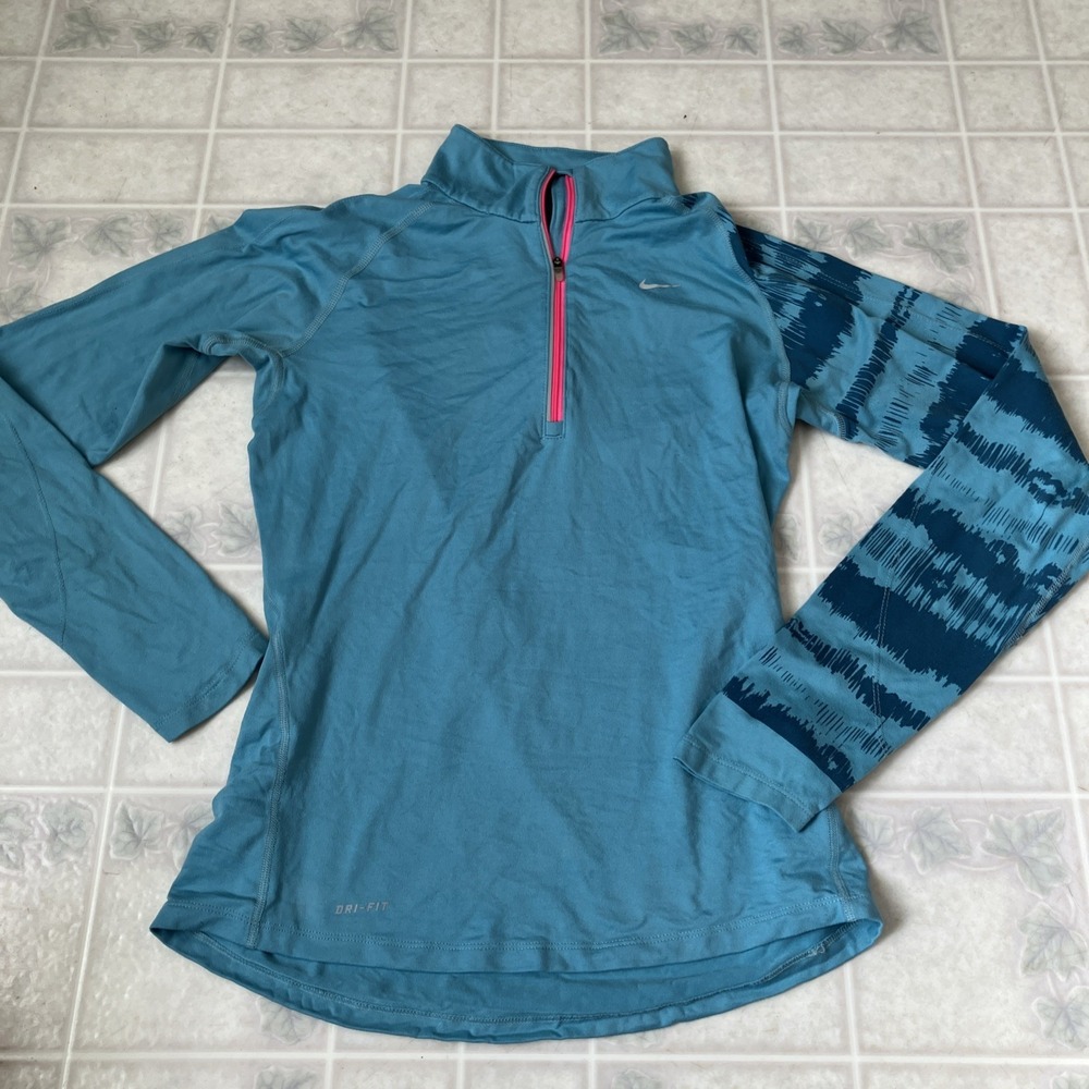 Nike Dri-Fit Size Small 1/2 Zip Running Pullover Top Turquoise Polyester Blend